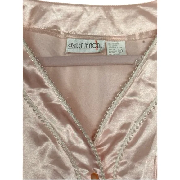 Vintage Ashley Taylor Pale Pink Satin Button-Up Pajama Set PJ’s Sz M - Picture 8 of 11